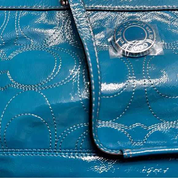 Coach Shiny Leather Teal Green/Blue Tote Bag - Picture 6 of 8